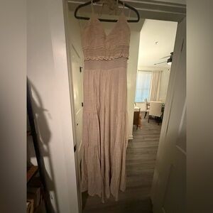 Fashion Nova Cream Halter Jumpsuit